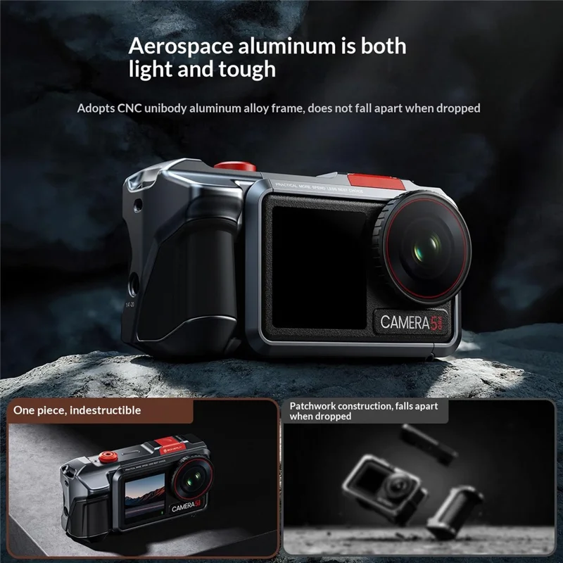 DJ-5 skyddande fodral i aluminiumlegering till DJI Osmo Action 3 / 4 / 5 Pro burram, skyddande hylsa till actionkamera - Grå