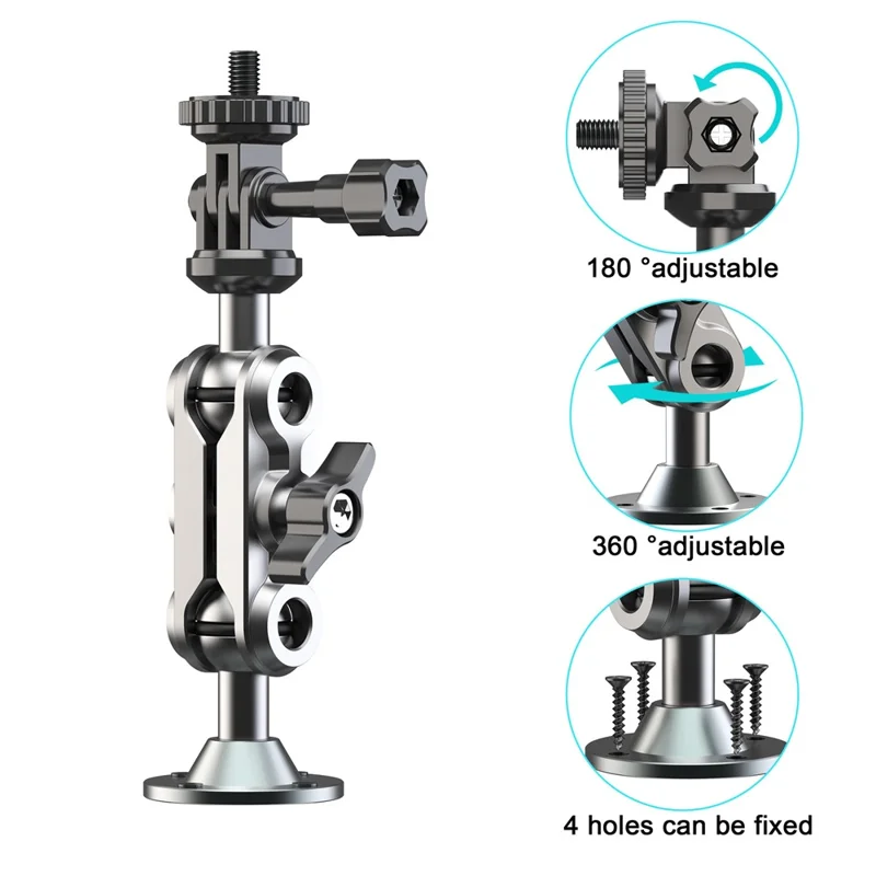 Soporte para Monitor de Cámara, Soporte de Pared y Techo con Doble Cabeza Esférica, Interfaz 1/4, Soporte Ajustable Giratorio