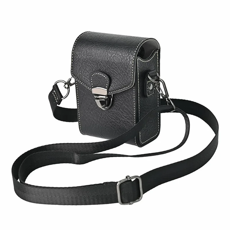 Universal Vintage Litchi Pattern Camera Bag PU Leather Protective Case with Shoulder Strap for Small Digital Cameras - Black