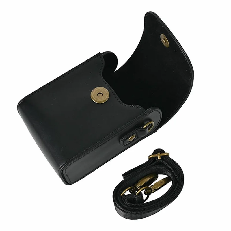 Universal PU Leather Camera Protective Case with Magnetic Clasp Flip-Top Shoulder Bag for Small Digital Cameras - Black
