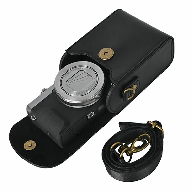 Universal PU Leather Camera Protective Case with Magnetic Clasp Flip-Top Shoulder Bag for Small Digital Cameras - Black