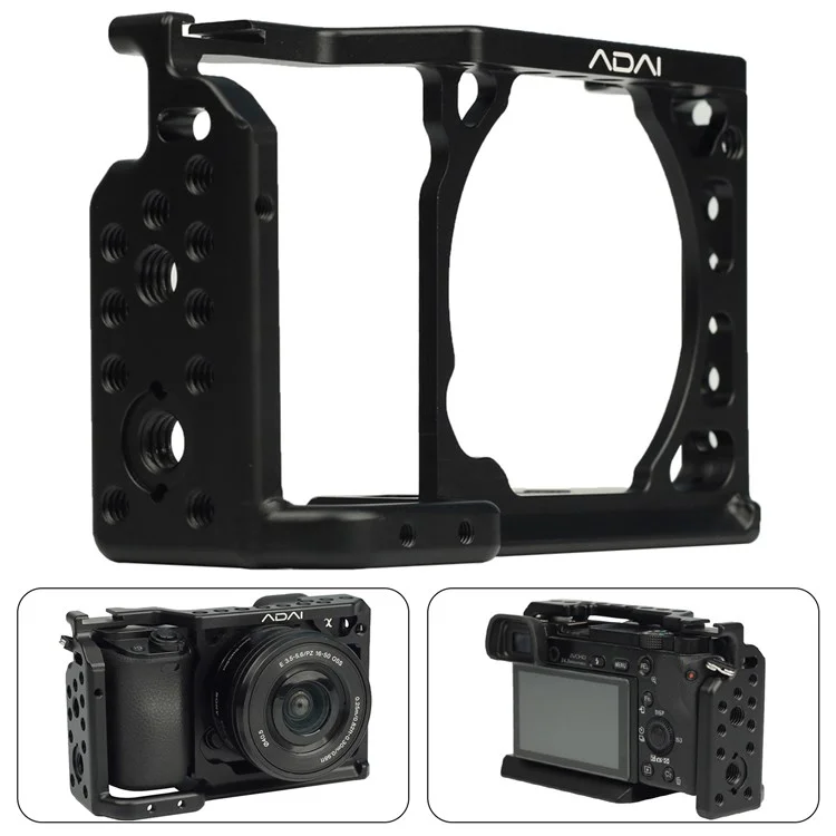 Adai Para Sony A6 SLR Capa Cage Aluminio Aluminio Aluminio Sapa de Alumento 1 / 4 Marco de Expansión Del Orificio Del Tornillo