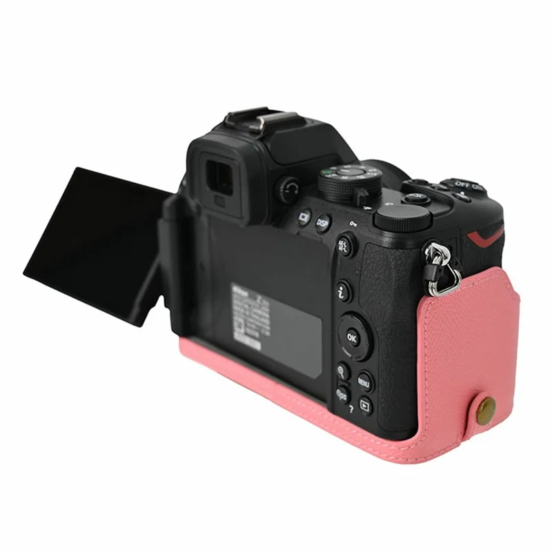 For Nikon Z 50 II Camera Case Palm Texture PU Leather Full Body Protective Cover with Small Circular Pouch - Pink