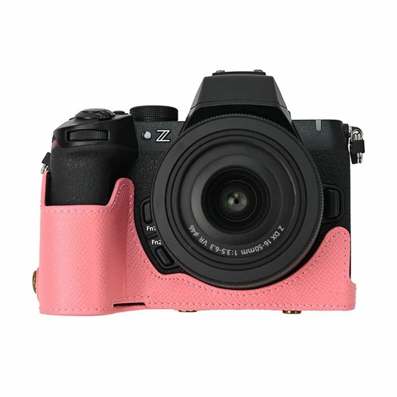 For Nikon Z 50 II Camera Case Palm Texture PU Leather Full Body Protective Cover with Small Circular Pouch - Pink