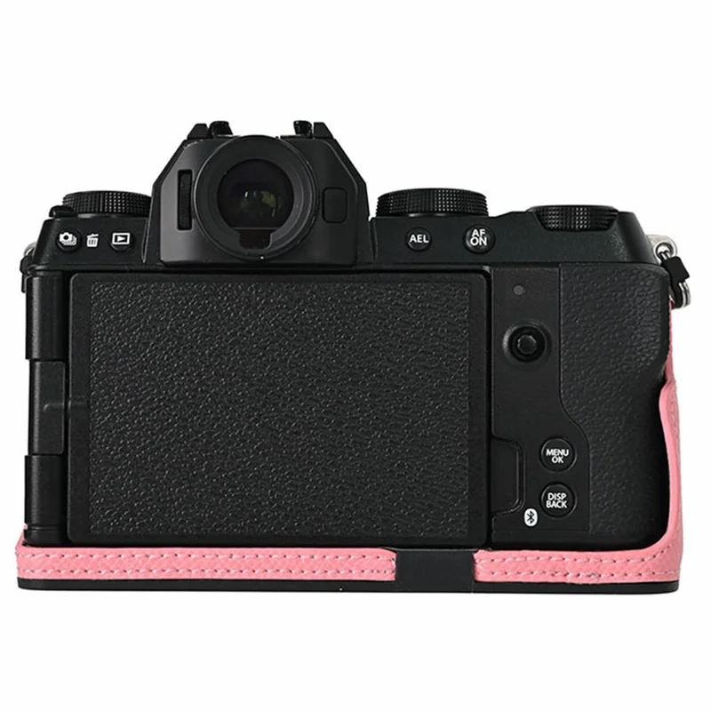 Camera Bottom Case for Fujifilm X-S20 Palm Texture PU Leather Lens Cap Camera Half Body Protective Cover Set and Wrist Strap - Pink