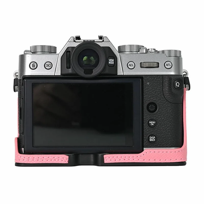 PU Leather Half Bottom Case for Fujifilm X-T30 Palm Texture Grip Camera Base Window Design Protective Cover - Pink