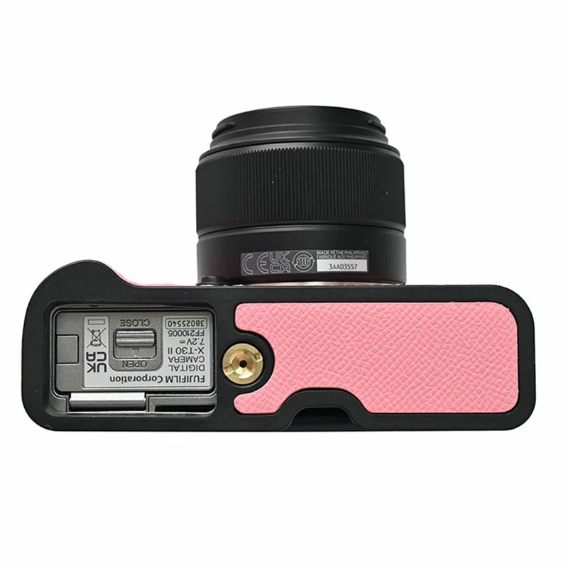 PU Leather Half Bottom Case for Fujifilm X-T30 Palm Texture Grip Camera Base Window Design Protective Cover - Pink