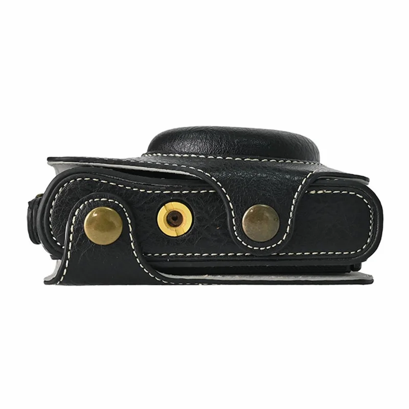 Camera Case for Canon SX740 HS Vintage Litchi Texture PU Leather Full Coverage Protective Cover with Shoulder Strap - Black