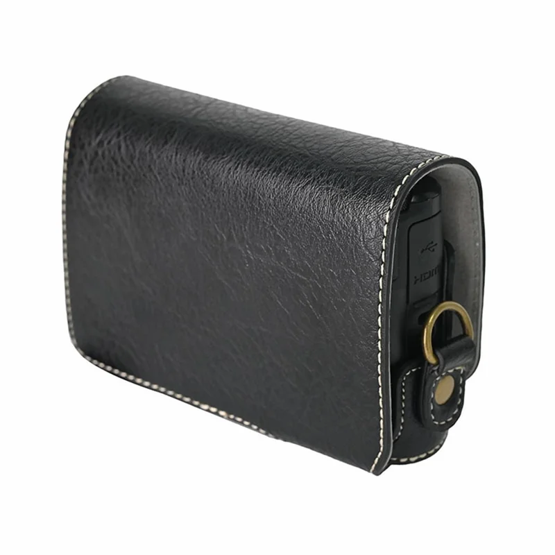 Camera Case for Canon SX740 HS Vintage Litchi Texture PU Leather Full Coverage Protective Cover with Shoulder Strap - Black