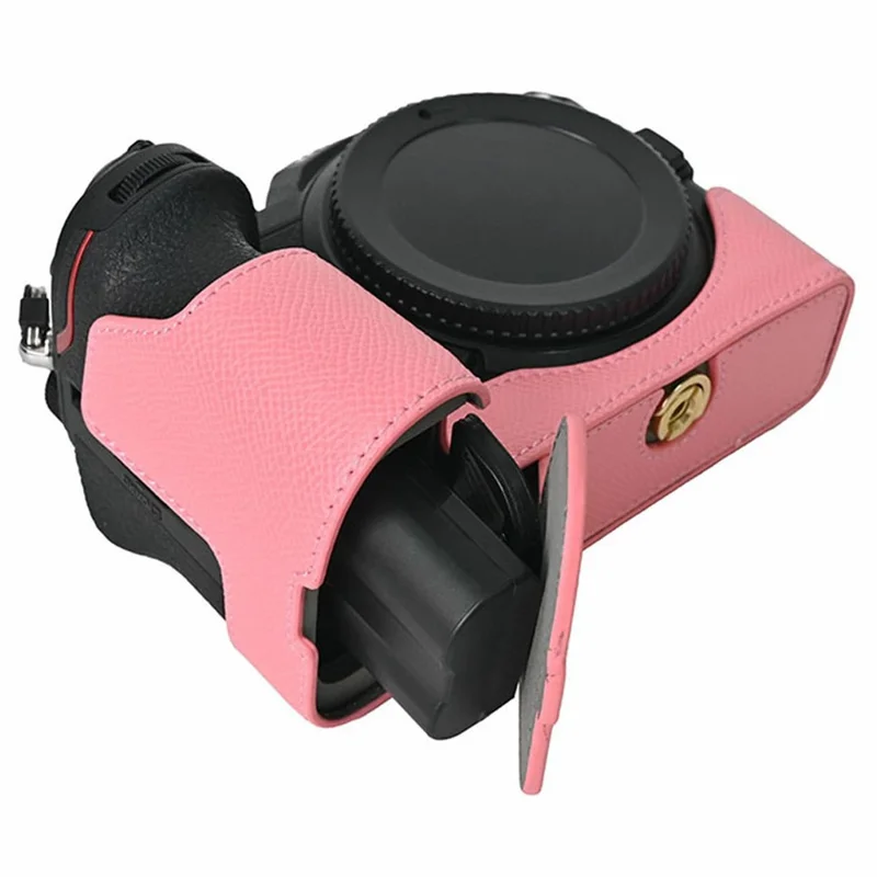 PU Leather Camera Base for Nikon Z 6 II  /  Nikon Z 5 Magnetic Palm Texture Grip Half Case Protective Cover with Flip-Open Battery Access - Pink