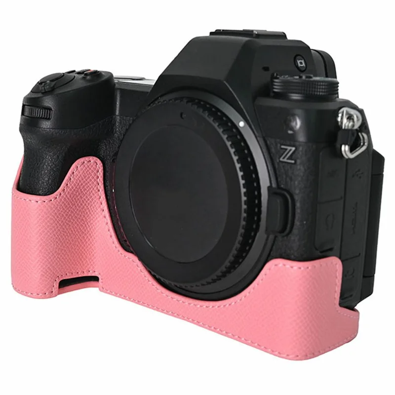 PU Leather Camera Case for Nikon Z 6 III Palm Texture Magnetic Bottom Base Half Cover with Battery Access - Pink