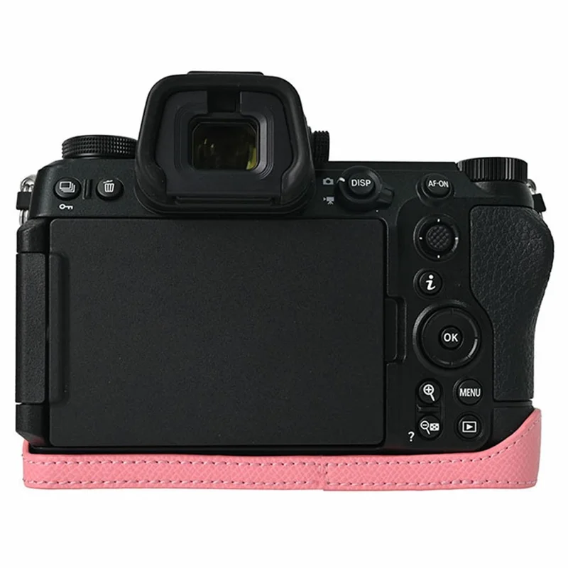 PU Leather Camera Case for Nikon Z 6 III Palm Texture Magnetic Bottom Base Half Cover with Battery Access - Pink