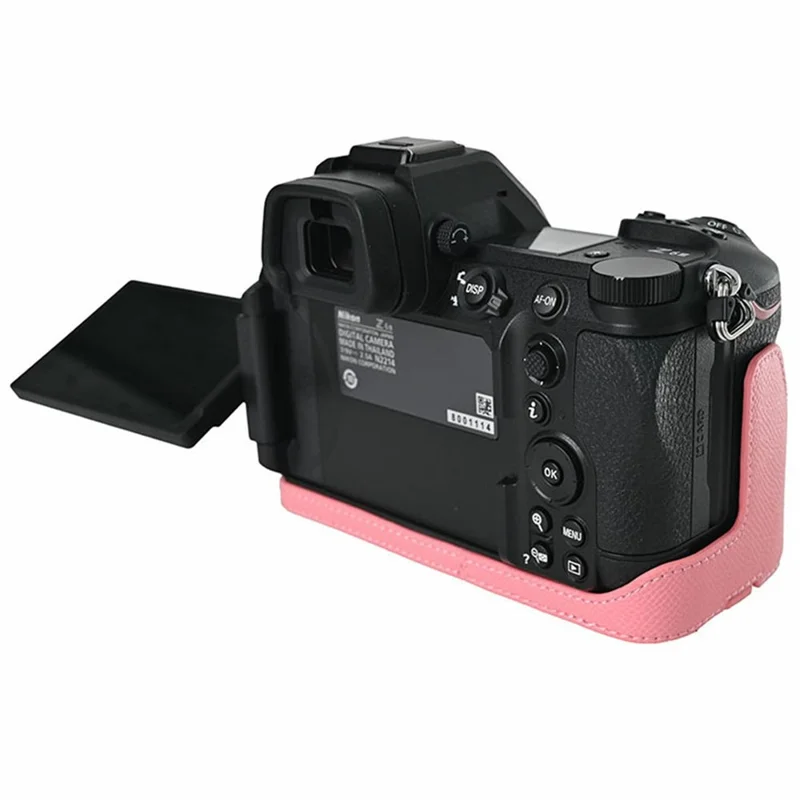 PU Leather Camera Case for Nikon Z 6 III Palm Texture Magnetic Bottom Base Half Cover with Battery Access - Pink