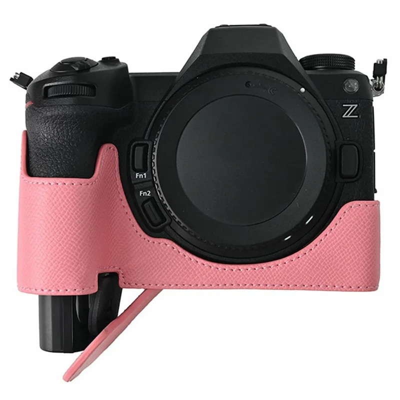 PU Leather Camera Case for Nikon Z 6 III Palm Texture Magnetic Bottom Base Half Cover with Battery Access - Pink