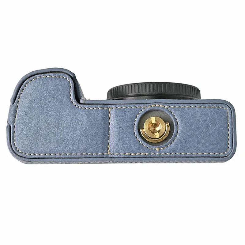 Custodia inferiore per fotocamera Sony A6400, custodia semiaderente in ecopelle con base magnetica, texture effetto lucido, accesso alla batteria - Blu navy