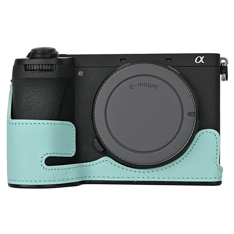 Custodia Parziale per Fotocamera Sony A6700 in Pelle con Texture Palmare, Design Ergonomico con Impugnatura, Protezione Inferiore - Blu