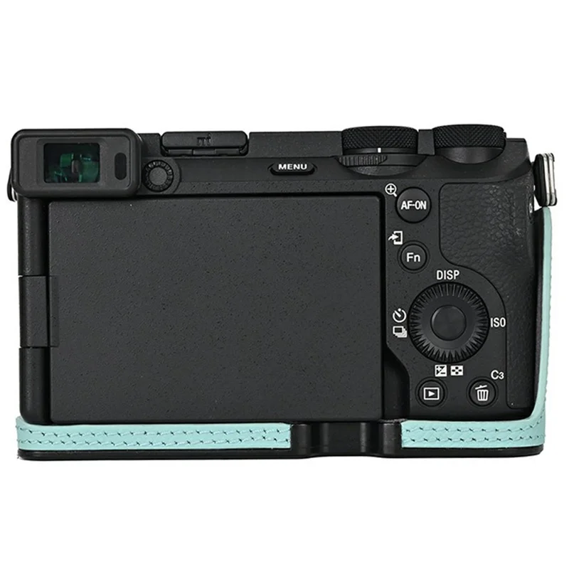 Custodia Parziale per Fotocamera Sony A6700 in Pelle con Texture Palmare, Design Ergonomico con Impugnatura, Protezione Inferiore - Blu