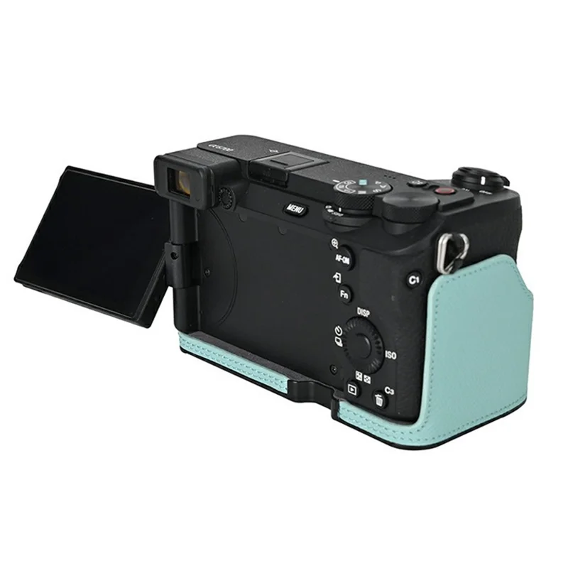 Custodia Parziale per Fotocamera Sony A6700 in Pelle con Texture Palmare, Design Ergonomico con Impugnatura, Protezione Inferiore - Blu