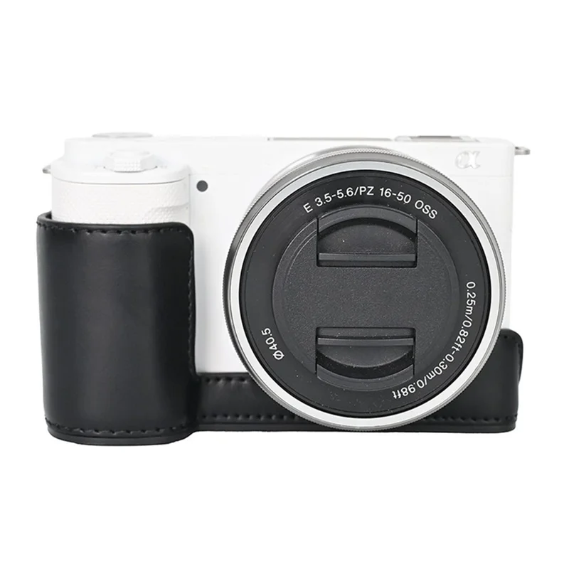 Fodero per Fotocamera Sony ZV-E10 in Ecopelle Vintage, Copertura Protettiva Intera con Tappo per Obiettivo - Nero