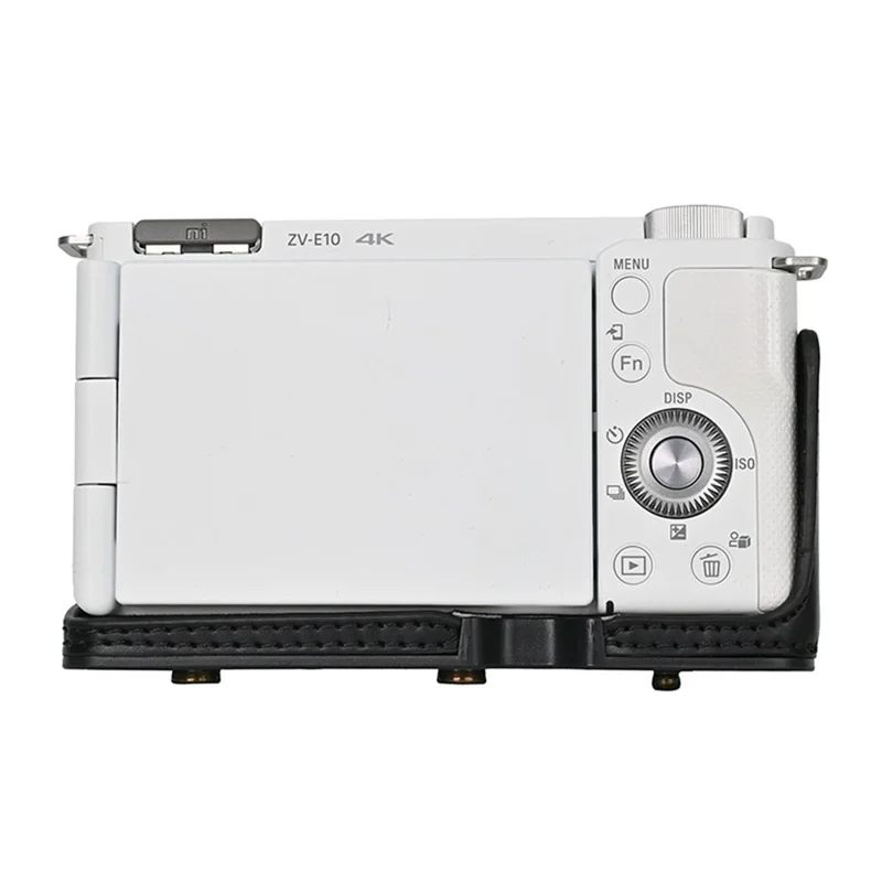 Fodero per Fotocamera Sony ZV-E10 in Ecopelle Vintage, Copertura Protettiva Intera con Tappo per Obiettivo - Nero