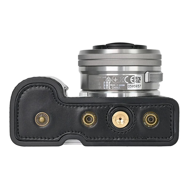 Fodero per Fotocamera Sony ZV-E10 in Ecopelle Vintage, Copertura Protettiva Intera con Tappo per Obiettivo - Nero