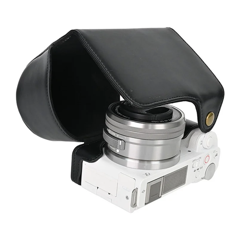 Fodero per Fotocamera Sony ZV-E10 in Ecopelle Vintage, Copertura Protettiva Intera con Tappo per Obiettivo - Nero