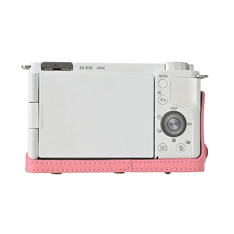 Custodia per fotocamera in ecopelle con texture Palm, copertura protettiva completa con tracolla e piccola pochette - Rosa