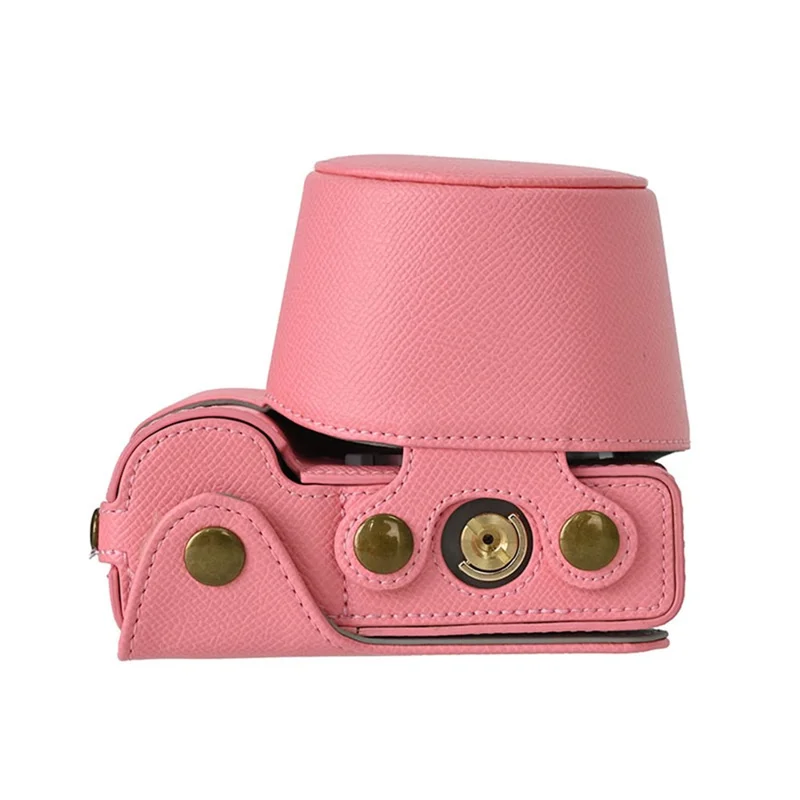 Custodia per fotocamera in ecopelle con texture Palm, copertura protettiva completa con tracolla e piccola pochette - Rosa