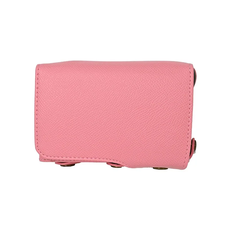 Custodia per fotocamera in ecopelle con texture Palm, copertura protettiva completa con tracolla e piccola pochette - Rosa