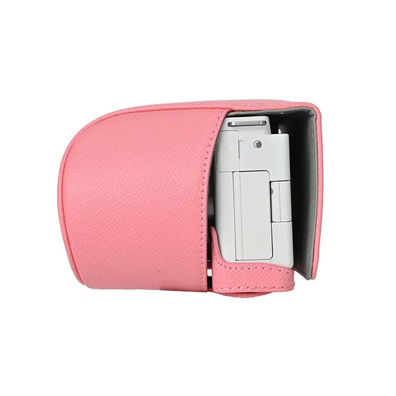 Custodia per fotocamera in ecopelle con texture Palm, copertura protettiva completa con tracolla e piccola pochette - Rosa