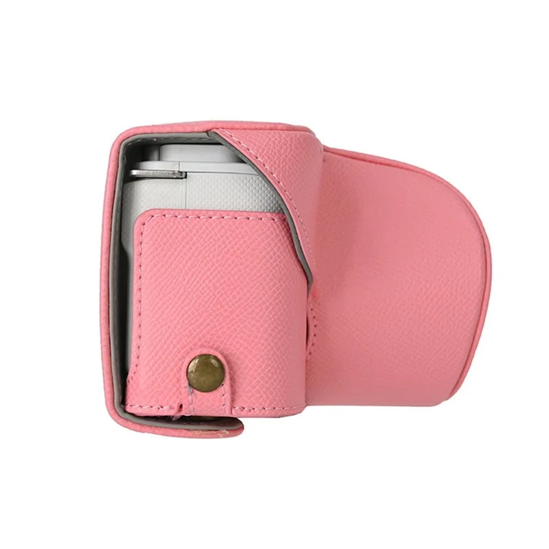 Custodia per fotocamera in ecopelle con texture Palm, copertura protettiva completa con tracolla e piccola pochette - Rosa