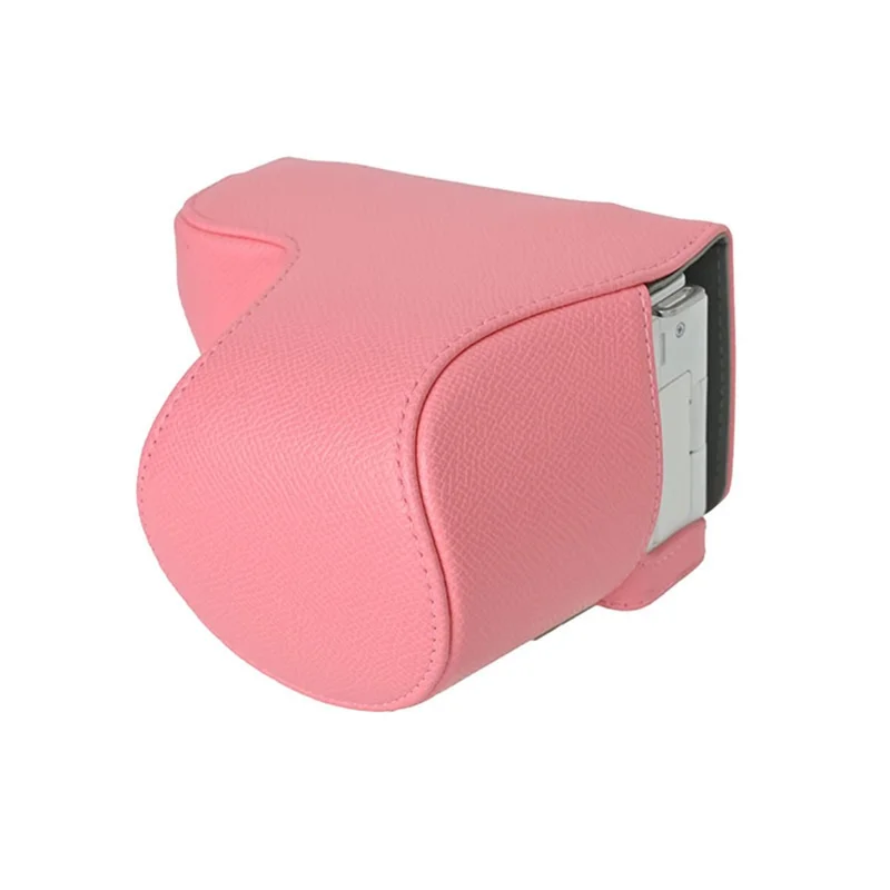 Custodia per fotocamera in ecopelle con texture Palm, copertura protettiva completa con tracolla e piccola pochette - Rosa