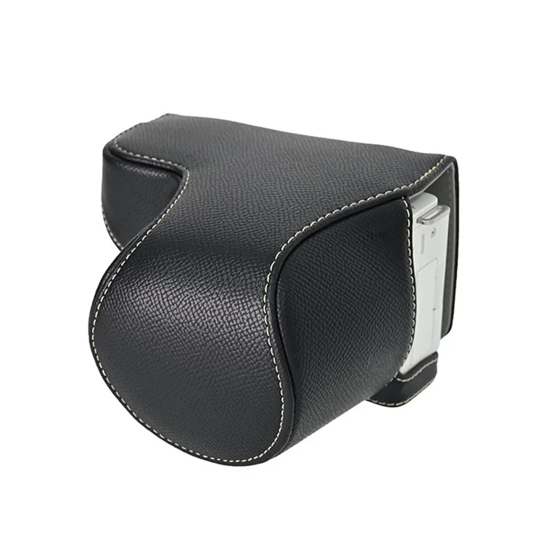 Funda de Cuero PU con Textura de Palmera, Protector Completo para Cámara con Correa de Mano y Bolsa Pequeña - Negro