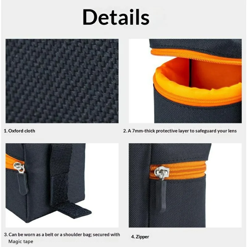 KB-01 Oxford Cloth Camera Lens Pouch Impact-Resistant Protective Case for DSLR Camera Lens Storage