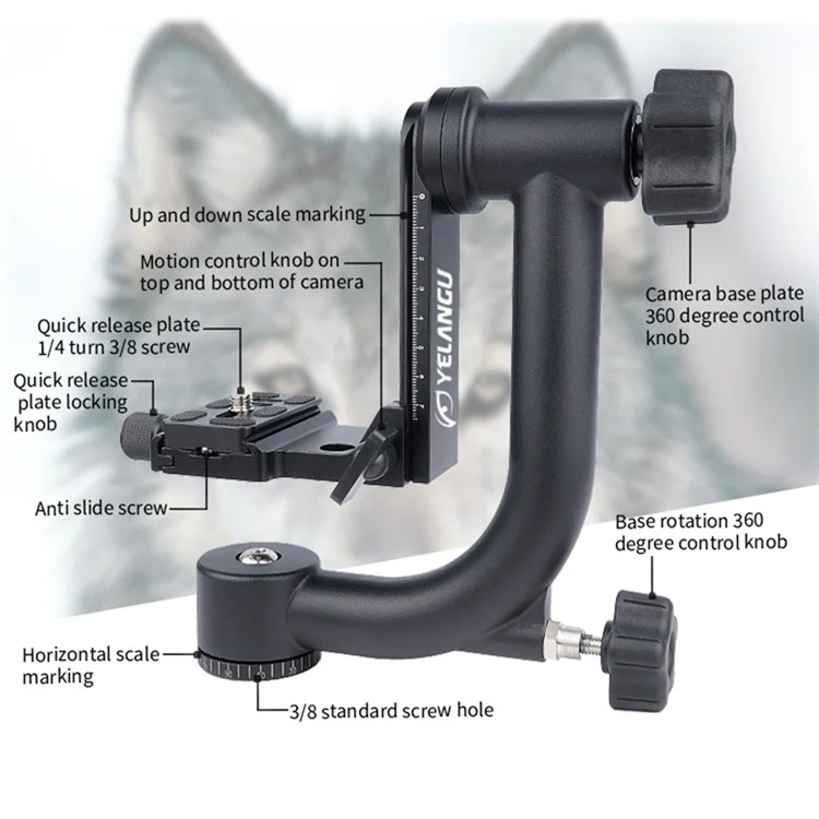 Yelangu A17 360 Degrés à Échelle Horizontale en Aluminium Caméra Caméra Standard de Connexion Stabilisateur de Cardan