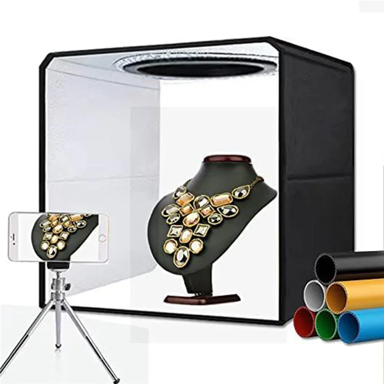 Photo Light Box 6 Backdrops Photo Studio Box Adjustable Light Brightness Portable Folding Shooting Tent Tabletop Photography Kit