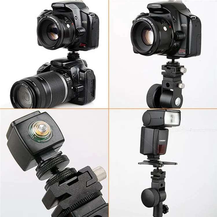 1 / 4" Double Nut Hot Shoe Adapter Camera Tripod Flashlight Bracket Mount Adapter Screw Top and Bottom Locking Connector Camera Acessórios