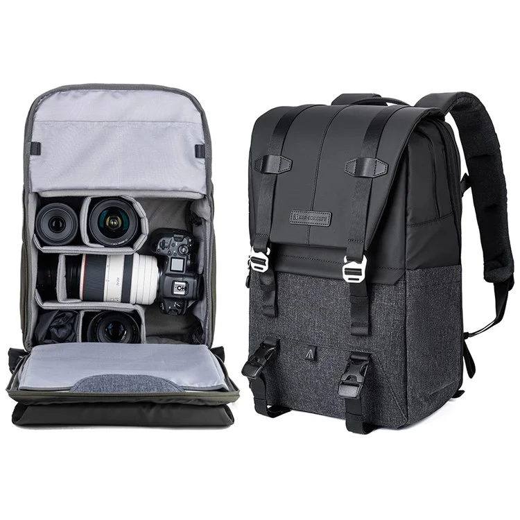 K&F CONCEPT KF13.087AV5 Leichter Kamera-Rucksack Multifunktions-Schultertasche Wasserdicht Große Kapazität Regenhülle 15,6 Zoll Laptop-Rucksack
