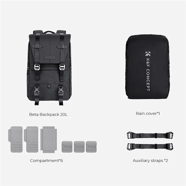 K&F CONCEPT KF13.087AV5 Leichter Kamera-Rucksack Multifunktions-Schultertasche Wasserdicht Große Kapazität Regenhülle 15,6 Zoll Laptop-Rucksack