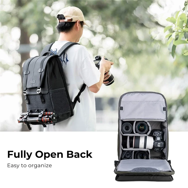 K&F CONCEPT KF13.087AV5 Leichter Kamera-Rucksack Multifunktions-Schultertasche Wasserdicht Große Kapazität Regenhülle 15,6 Zoll Laptop-Rucksack