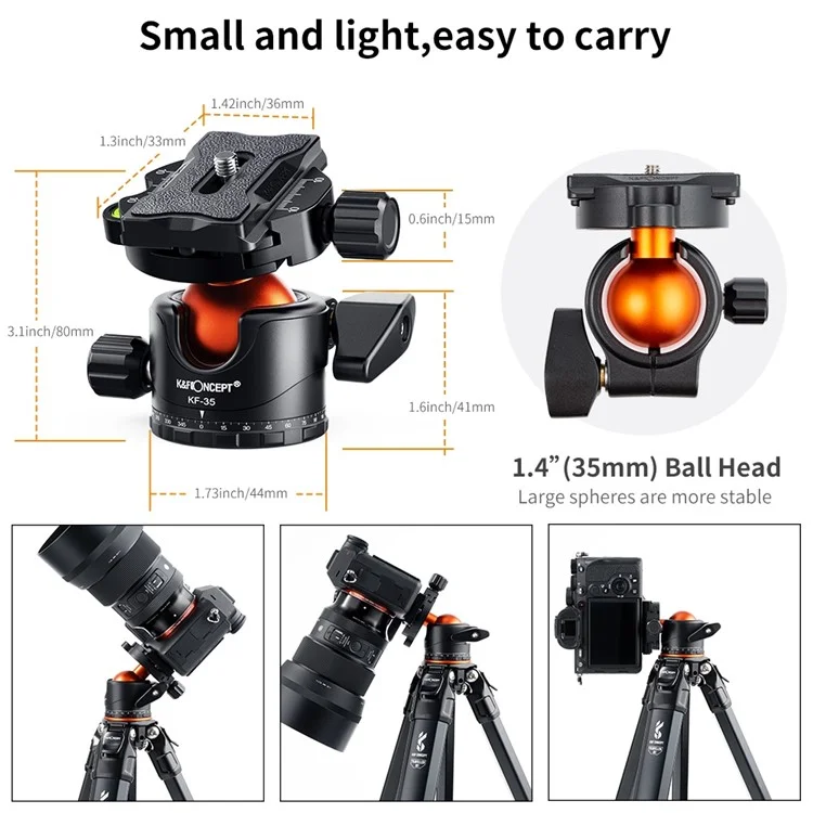 K&F CONCEPT KF31.035 35mm Metal Tripod Ball Head 360° Rotation Panoramic Adapter with 1 / 4-inch Quick Release Plate