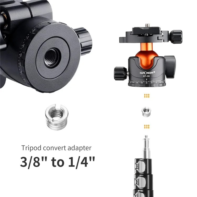 K&F CONCEPT KF31.035 35mm Metal Tripod Ball Head 360° Rotation Panoramic Adapter with 1 / 4-inch Quick Release Plate