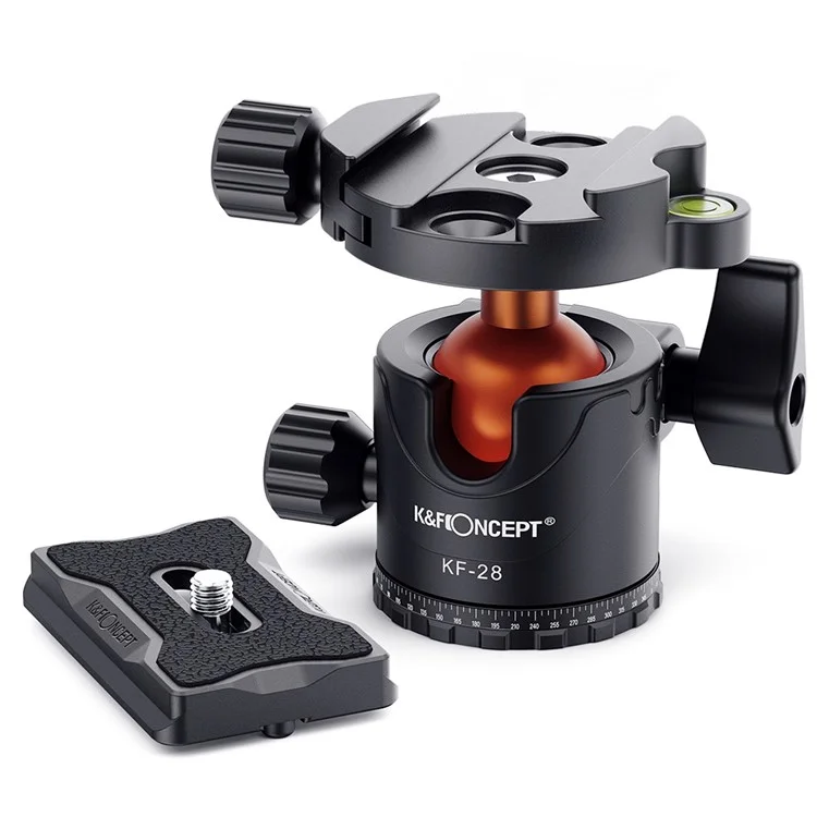 K&F CONCEPT KF31.023V3 Metal Tripod Ball Head 10KG Load Capacity 360-Degree Rotating Panoramic Ball Head with 1 / 4 inch Quick Release Plate Bubble Level for Monopod Camera Camcorder