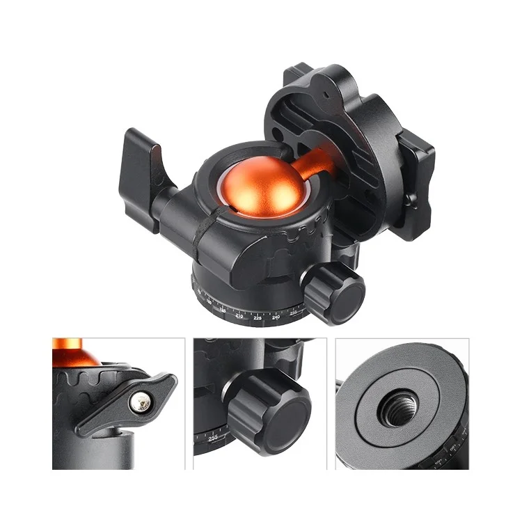 K&F CONCEPT KF31.023V3 Metal Tripod Ball Head 10KG Load Capacity 360-Degree Rotating Panoramic Ball Head with 1 / 4 inch Quick Release Plate Bubble Level for Monopod Camera Camcorder