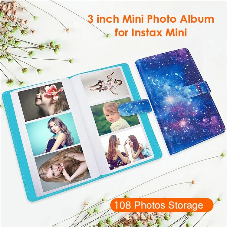 3-inch Mini Photo Album for Fujifilm Instax Mini 11 9 8+ 8 90 70 26 25 7s 50s, 108 Pockets Album PU Leather Photocard Holder Book Photo Card Binder - Paint Rainbow