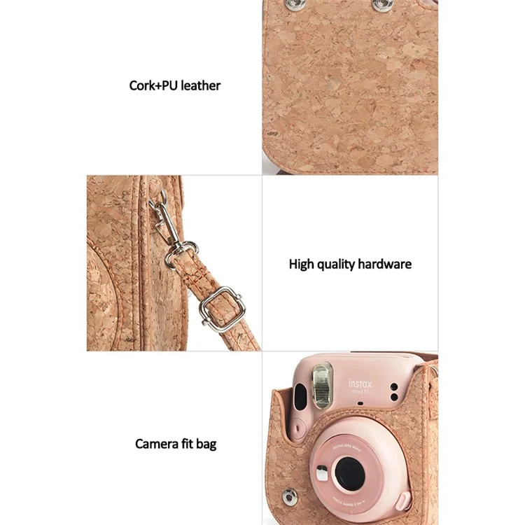 Para Fujifilm Instax Mini 11 Camera Storage Bag Cork Carrying Case Protection Sleeve Shoulder Bag