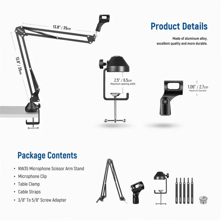 NEEWER NW-35 Desktop Clip-on Microphone Stand Adjustable Condenser Mic Holder Steel Folding Bracket