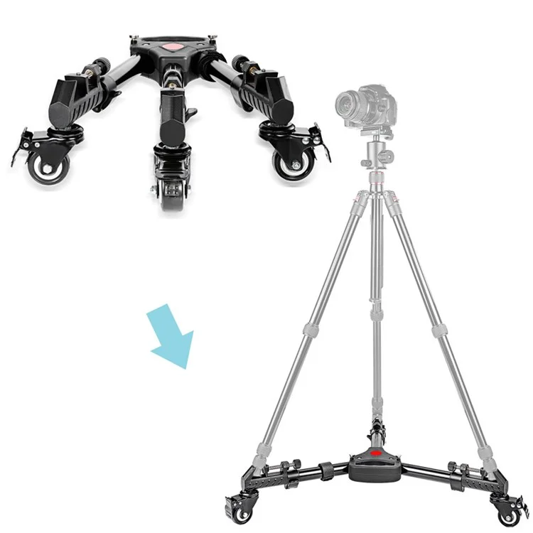 NEEWER NW-600 Mittelgroße Aluminiumlegierungs-Ausziehbare Fotografie-Stativrolle mit 3 Rädern und geräuschlosem Betrieb