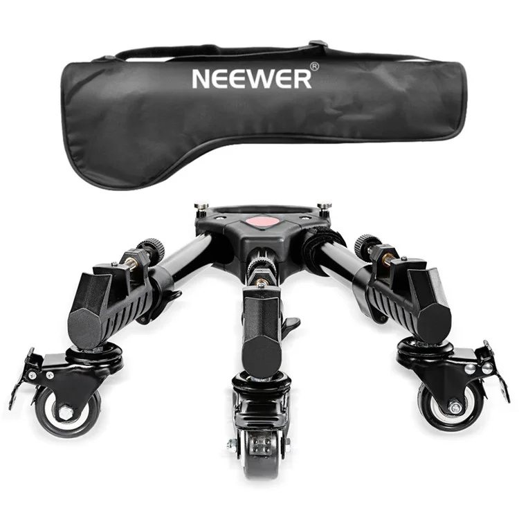 NEEWER NW-600 Mittelgroße Aluminiumlegierungs-Ausziehbare Fotografie-Stativrolle mit 3 Rädern und geräuschlosem Betrieb