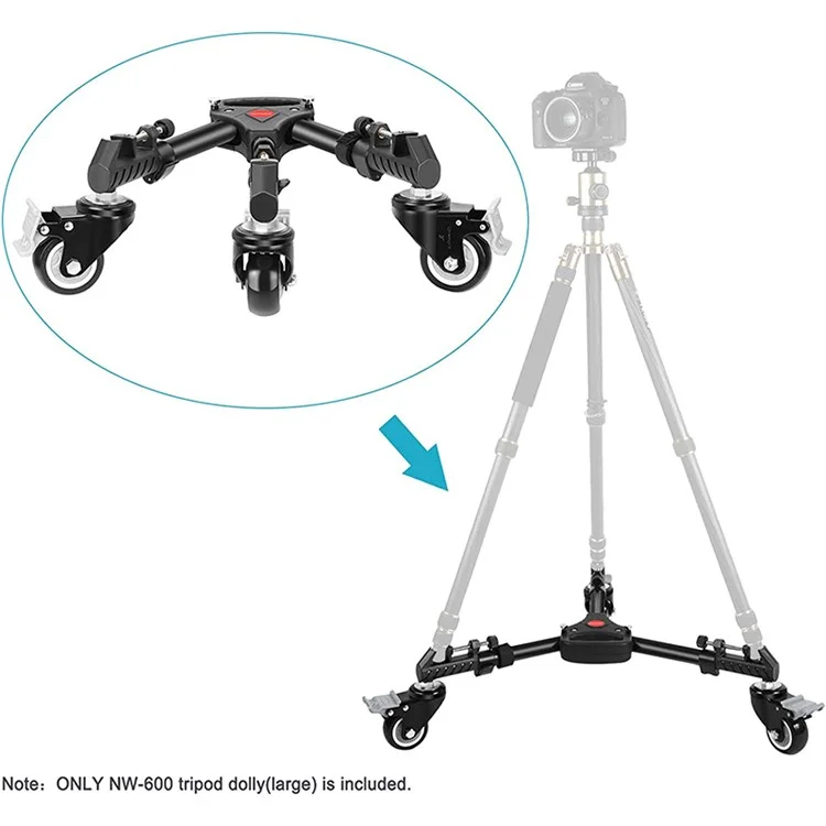 NEEWER NW-600 Large Size Photography Tripod Stretchable Pulley Stand Mute 3 Wheels Aluminum Alloy Pulley Base